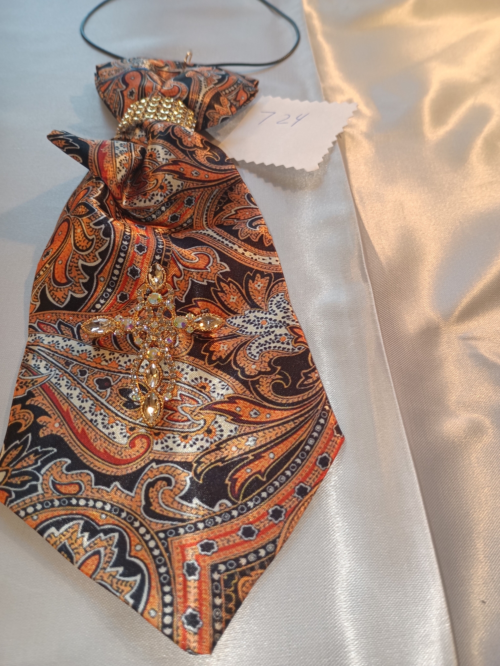 Women's Paisley Statement Necklace with Gold Cross Accent - Orange
